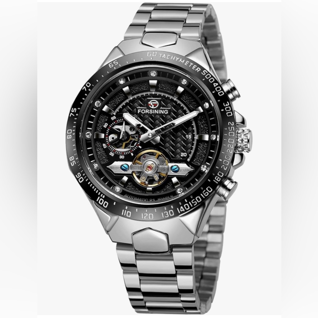 Forsining Mens Tourbillon SelfWind Mechanical Automatic Stainless Steel Watch